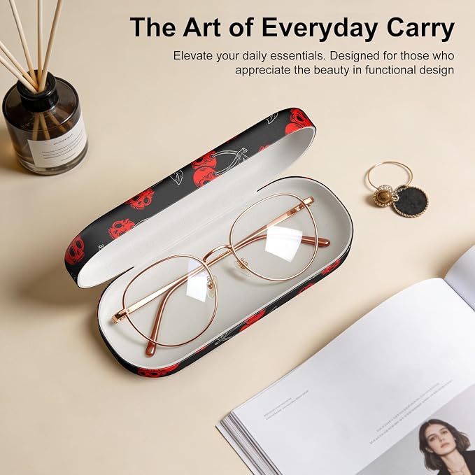 Hard Shell Leather Sunglasses Case,Classic Fashionable Cute Large Glasses Case for Women Men,Sunglass Eyeglasses