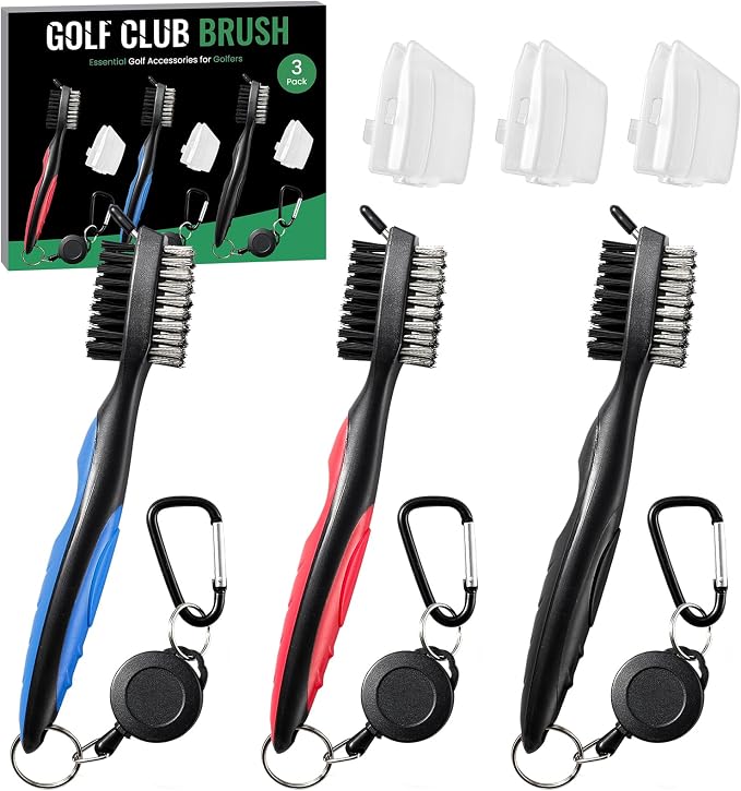 POIKSHARK Golf Club Brush and Club Groove Cleaner with Retractable Zip-line and Aluminum Carabiner Cleaning Tools