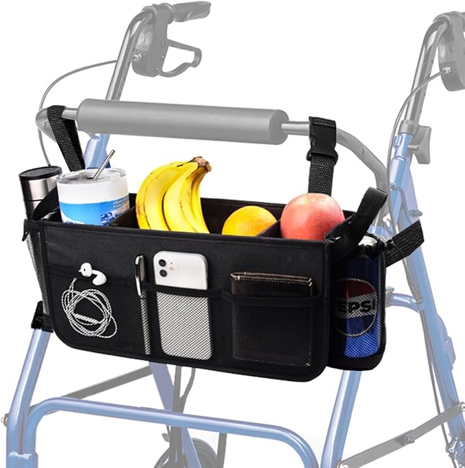 Upgraded Walker Basket Walker Accessories with Cup Holder, Fit for Walker and Roller Walker Baskets Most Walkers- Folding Walker,High-Capacity & Anti-Tip Base-Ideal Elderly Gift for Home