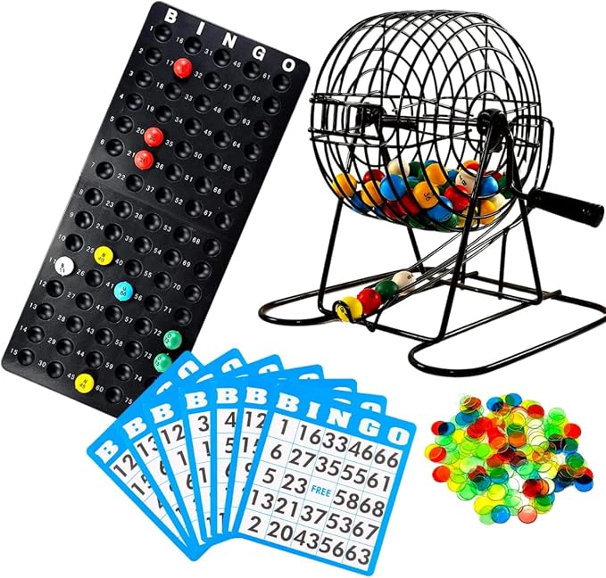 Regal Bingo Deluxe Game Set for Adults and Kids - Includes 8 Inch Wheel Cage, 75 Balls, Master Board, 50 Cards and Colorful Chips - Fun Family Game Night