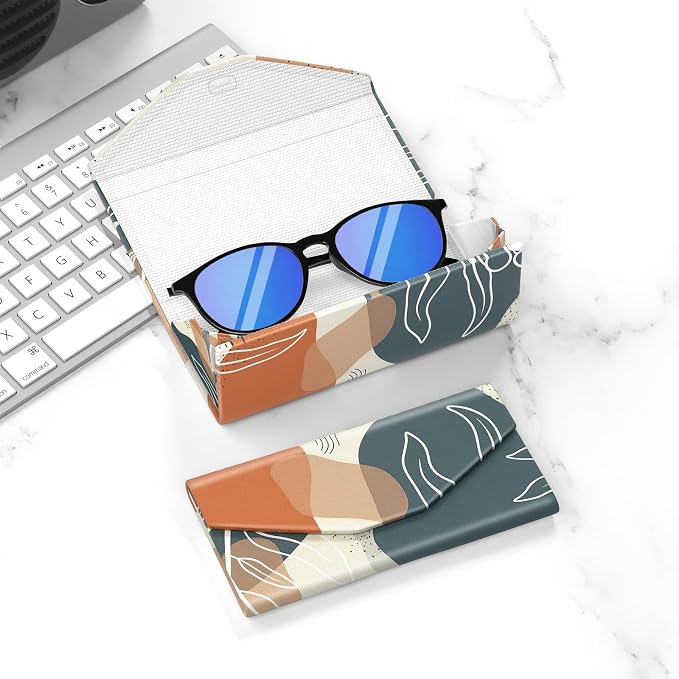 Sunglasses Case, Foldable Glasses Case, Magnetic PU Leather Hard Shell Folding Eyeglass Holder Box, Collapsible Unisex