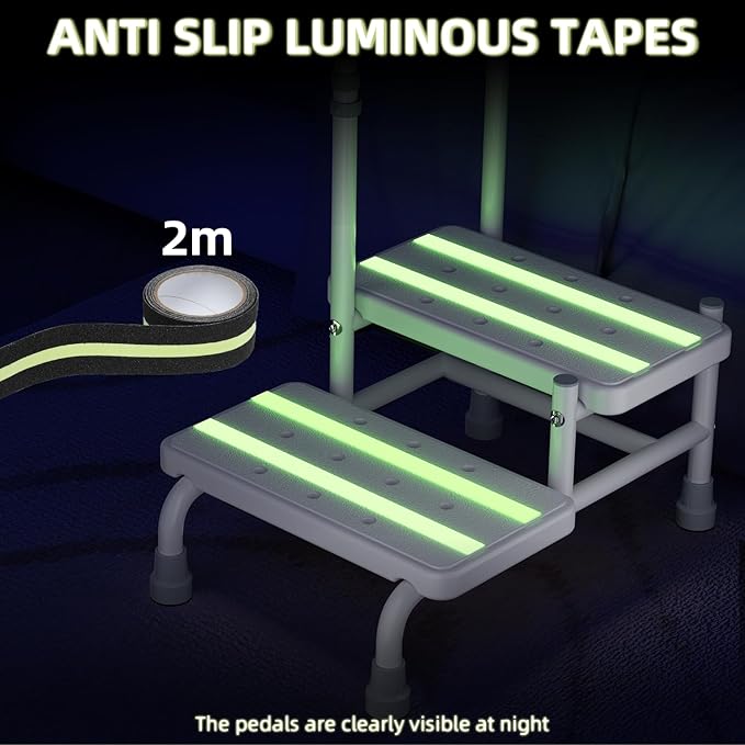 2 Step Stool with Handle Step Stool for Bed with Adjustable Handrail Bed Steps for High Beds for Adults, Seniors, Hold up to 400LBS (White)