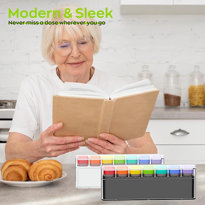 Weekly Pill Organizer 1 Time a Day, HIONXMGA Detachable Travel Pill Box 7 Day, Large Medicine Pill Case Container for Daily Medication Vitamin Supplement Fish Oil, Portable Week Pills Holder, White