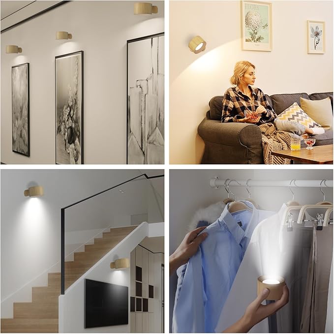 Battery Operated Wall Light, LED Wall Sconce with 3 Color Modes 3 Brightness Levels 360°Rotation Lighting Touch Control, Wall Mounted Lamp Cordless Wall Lamp for Bedroom Reading Bedside-1Pack