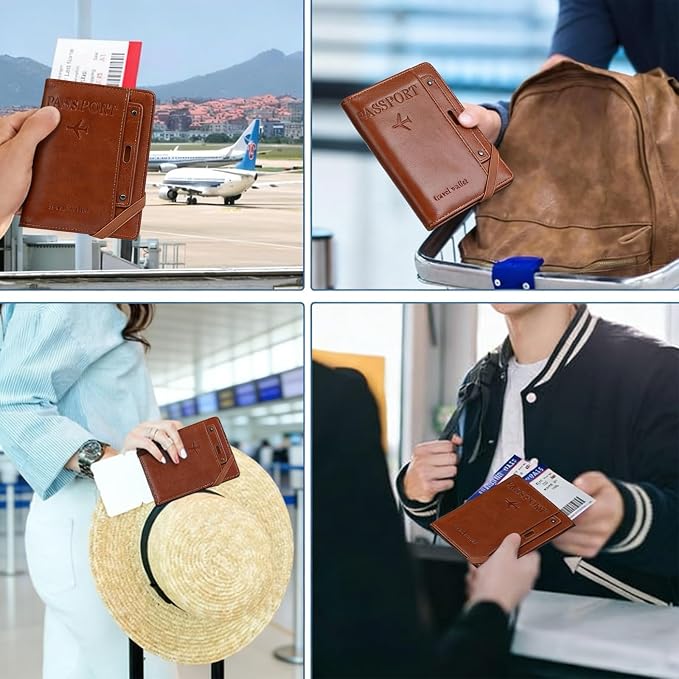 RFID Passport Wallet, RFID Passport Holder for Wallet, Essential Travel Anti-Theft Wallet Storage Case, Anti-Theft Protective Case,Brown
