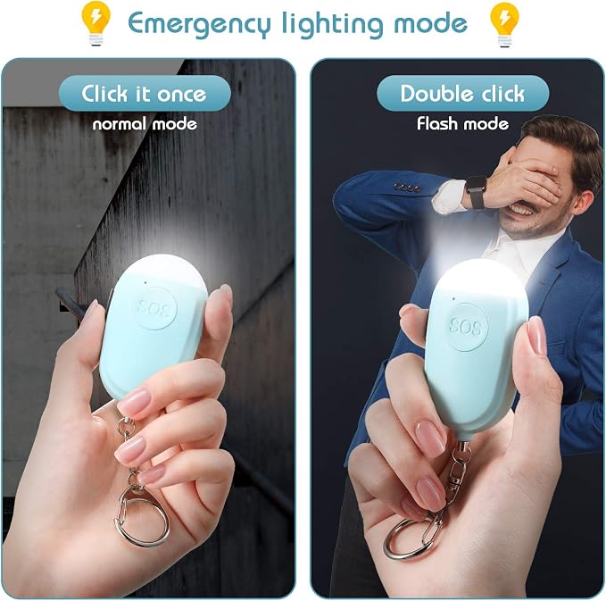 Frienda 4 Pieces Personal Security Alarm Keychain 130 dB Safety Alarm Self Siren Song Keychain with USB Rechargeable LED Flashlight for Women Kids Children Elders Men