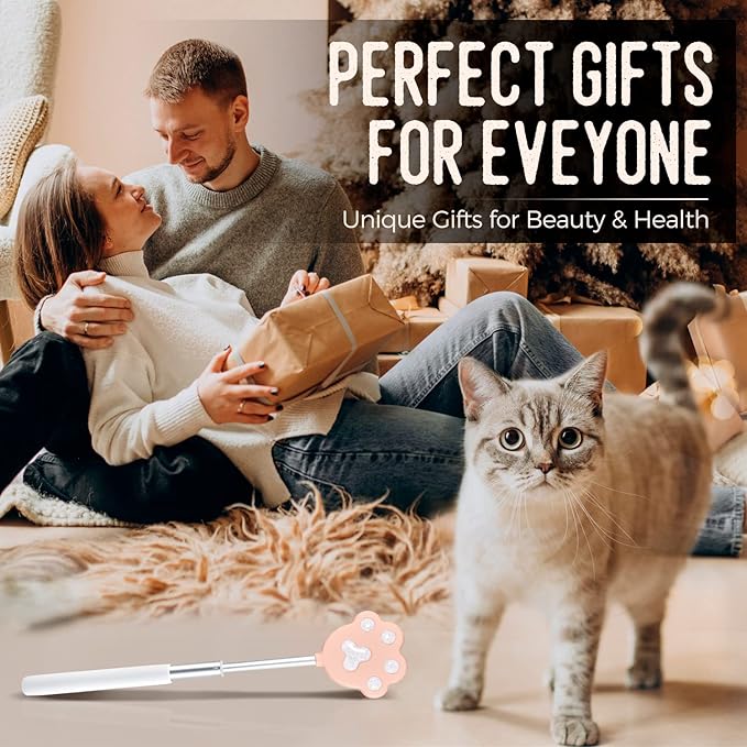 Portable Extendable Back Scratcher for Men and Women, 9 to 27 inches Long Telescoping Handle, Cute Cat Claw Head, Manual Head Neck Foot Back Scratcher (Pink)