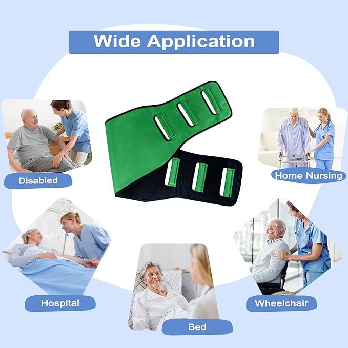 Transfer Sling for Seniors, Transfer Belt Widened Back Curve Design Sling for Movement, Transfer Boards for Bedridden Patient, Bed Assist Handle, Back Lift Belt for Patient Care (Green)