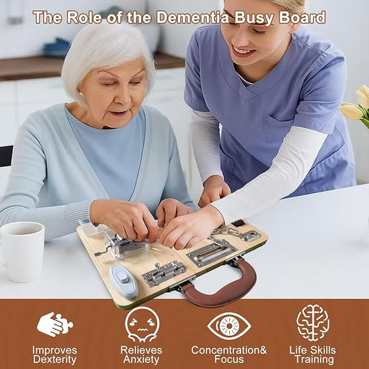 Dementia Activities for Seniors-Wooden Fidget Busy Board-Alzheimers Products for Elderly, Memory Games for Autism Adult Dementia Gadgets,Sensory ADHD Toys, Memory Care Activities for Elderly