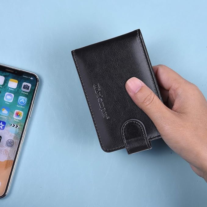Wisdompro Credit Card Holder, RFID Blocking Wallet Debit Card Protector | Slim Leather Credit Card Organizer Case, Card Case with Magnetic Closure, 20 Card & 7 Memory Card Slots - Horizontal Black