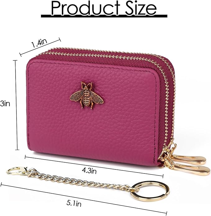 imeetu RFID Credit Card Holder, Small Card Wallet Women, Leather Card Case | Genuine Leather Women's Card & id Cases, Change Coin Purse with Zipper Keychain id Window, 20 Colors & 3 Styles, Daily, Gifts