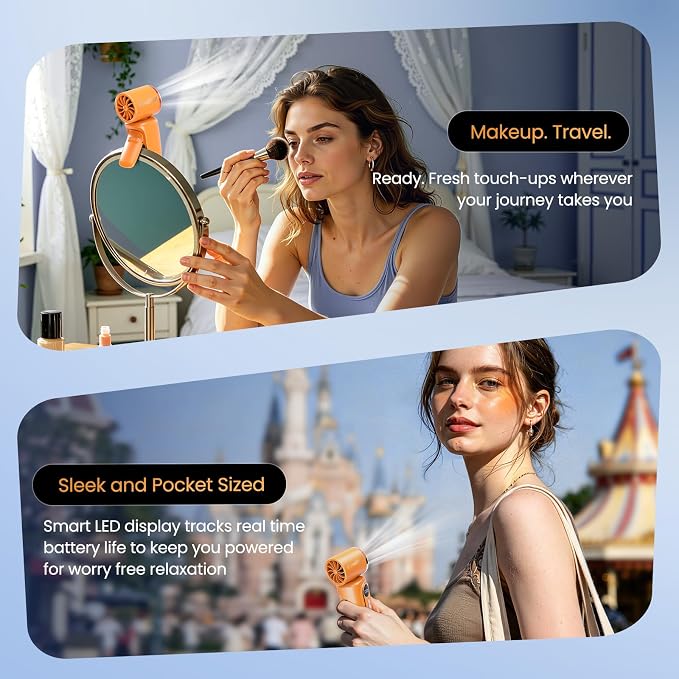 Portable Clip-On Mini Fan Handheld Turbo Fan 3000mA 14500 RPM | 5-speed adjustable high-speed personal fan,Pocket Size USB Cooling Fan for makeup,Travel, Lash Tech & Office