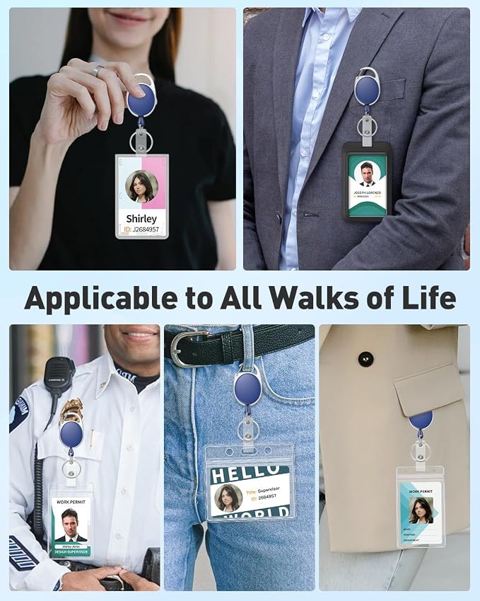 Uniclife 5 Pack Retractable Badge Reel for Badge Holder Blue Heavy Duty Retractable Keychain Strong ABS Casing with Stainless Steel Spring Coil 24 Inch Nylon Rope Carabiner Clip and Key Ring