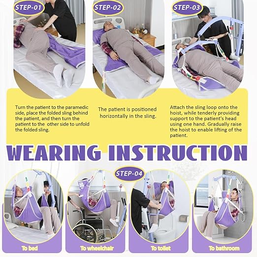Universal Full Body Patient Lift Sling with Commode Opening for Elderly & Disabled, Safe Working Load 500 lbs, Medium Purple