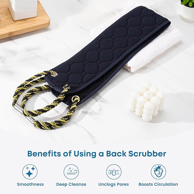 eaxun 38.5 Inch Exfoliating Back Scrubber with Dual Handles for Shower | Dual-Sided Bath Washer for Deeper Cleansing, Full Back Coverage Exfoliator without Straining for Men & Women