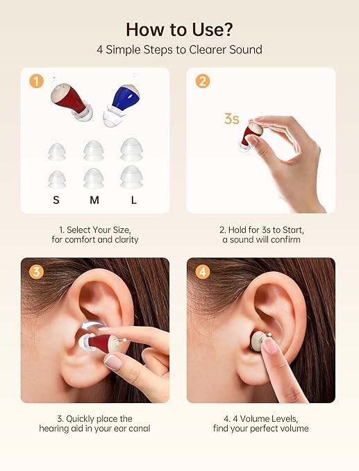 OTC Hearing Aids for Seniors, Nearly Invisible Rechargeable Hearing Aids, 100+ Hours of Charging Case Usage, Super-Mini Invisible Design, Comfort Fit in Ear Canal, AI Noise Cancellation and Clear Sound, Suitable for Various Daily Scenarios