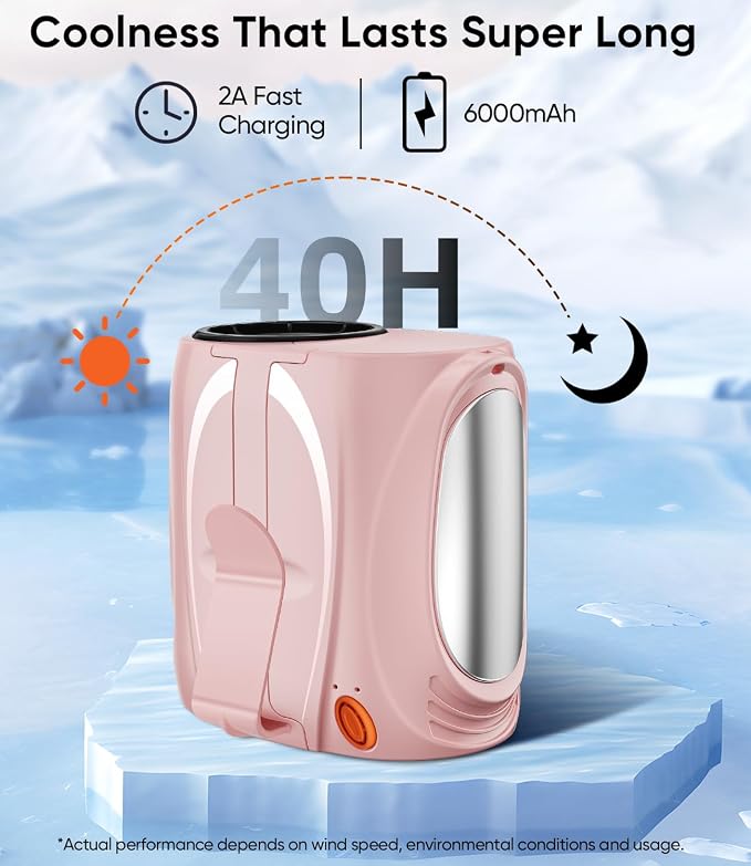 Tedajo AI Portable Waist Fan, 6-Speed 16000RPM Strong Turbo Airflow, 40H Max Cooling Battery Powered Personal Fan Rechargeable, Hands-Free for Work, Outdoor, Travel, Gift for Women - Pink