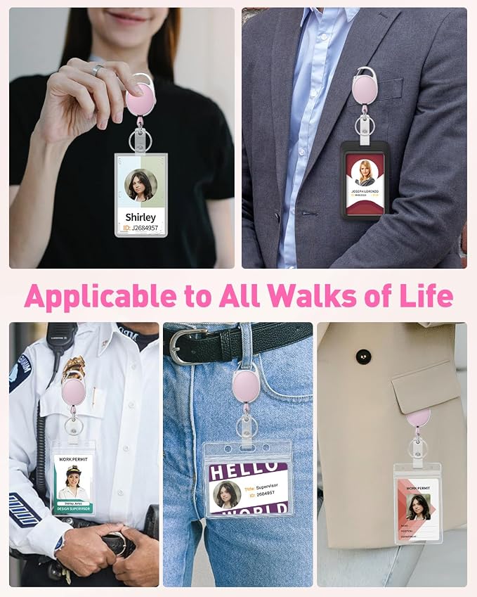 Uniclife 2 Pcs Retractable Badge Reel Keychain Clip for Badge Holder Pink | Heavy Duty, Stainless Steel Spring Coil, 24 Inch Nylon Rope, Carabiner Clip, Key Ring, Badge Holder Clip for Keys and ID Card