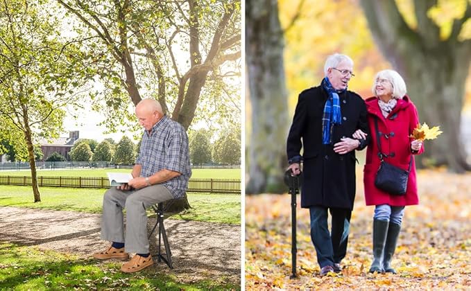 Upgraded Portable Walking Sticks with Seat,Adjustable Height 34"-37" Cane with Stool,Cane Seat,2-in-1 Foldable Walking Sticks,Lightweight Tripod Crutches Stool Capacity 550lbs for Men Women Elderly