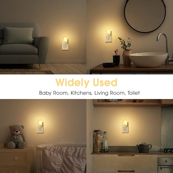 L LOHAS LED Night Lights Plug into Wall, 4 Pack LED Night Light Light | Light Sensor, 30/60LM Nightlights for Kids Room, Soft White 3000K, 0.6W Automatic Plug in Wall Light for Bedroom, Hallway