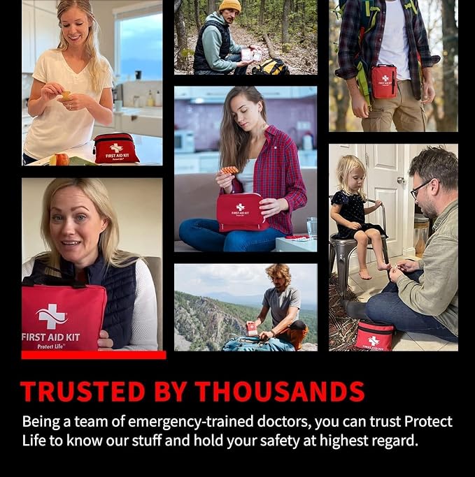 Protect Life Survival First Aid Kit for Home/Business, Camping Survival Kits | Mini Travel First Aid Kit | Camping Equipment | Small Kits for Car | Outdoor Emergency Survivals Pack - 160pcs