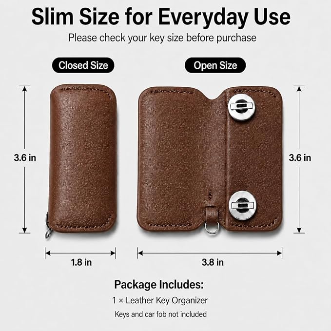 Key Organizer Compact Key Holder Leather Keychain Minimalist key case key holder for keychain Secures 2-8 Keys