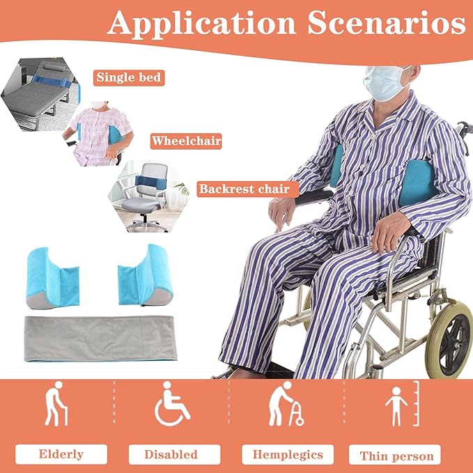 Wheelchair Lateral Support Cushion, Blue, Modern Style, Pillow Back, Flannel Material, Adjustable Size, Indoor Use