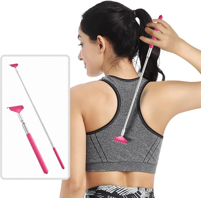 2 Pack Extendable Back Scratcher, Stainless Steel Telescoping, Pink Red | Portable Extendable Back Scratcher, Stainless Steel Telescoping Back Scratcher with Beautiful Present Packaging