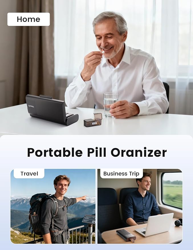 Weekly Pill Organizer 2 Times a Day, Large AM PM Pill Box 7 Day with Built-in Desiccant, Portable Medicine Case with 7 Detachable Containers for Vitamins & Supplements