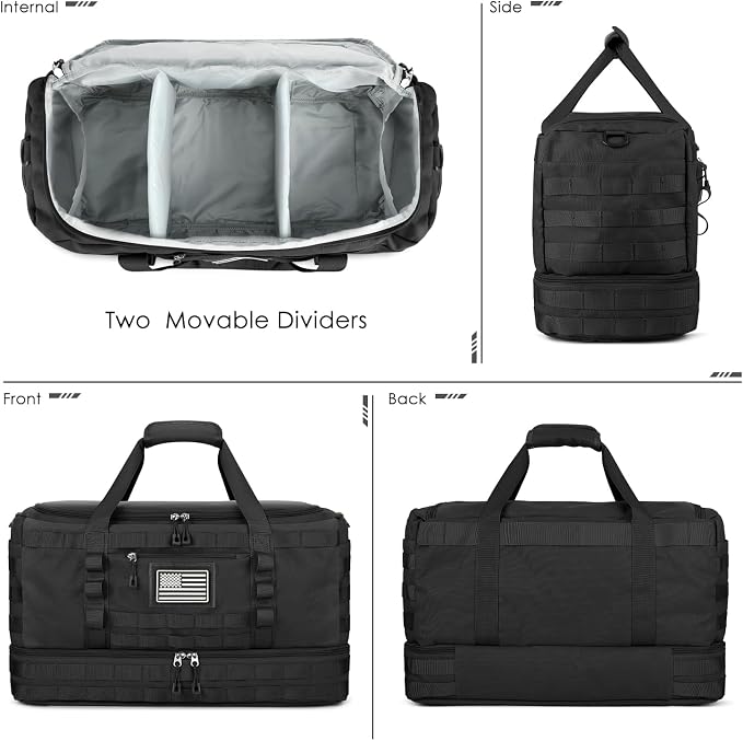 Gym Bag for Men Women, Carry on Luggage 22x14x9 Airline Approved Duffle Bag | Tactical Travel Bags with Toiletry Bag and Shoe Compartment, Weekender Overnight Duffel with Wet Pocket for Workout, Black