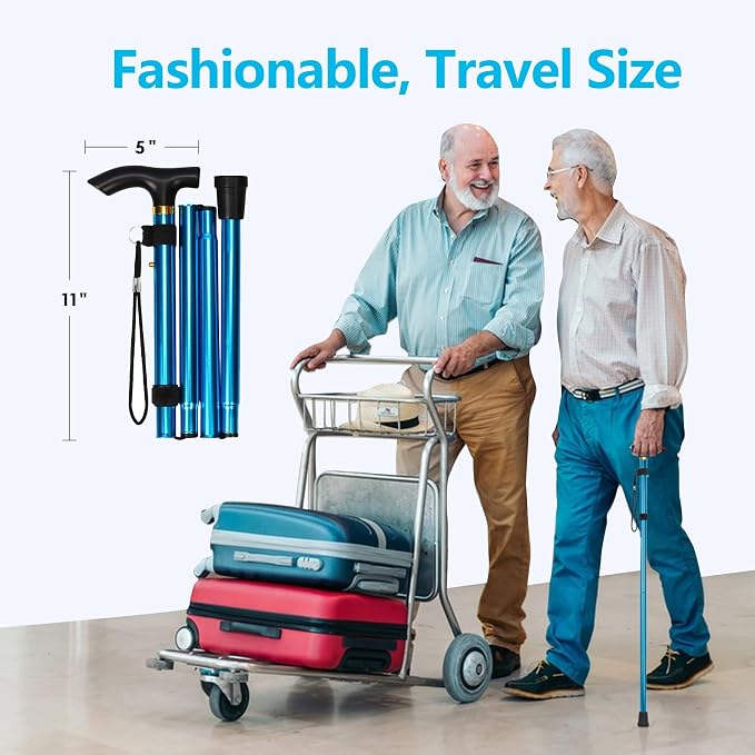 Walking Cane, Folding Cane for Man & Women, Portable Lightweight | 5-Level Adjustable Height, Collapsible Cane for Seniors Balancing Mobility Aid