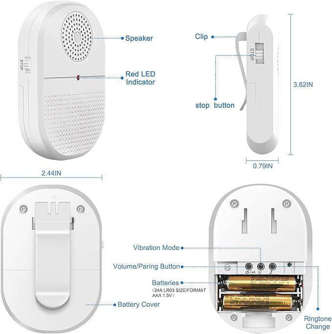 CallToU Caregiver Pager Wireless Call Button for Hard of Hearing Waterproof 500FT Vibration Nurse Calling Alert System for Home Elderly Monitoring Disabled/Patient/Seniors (2+2)