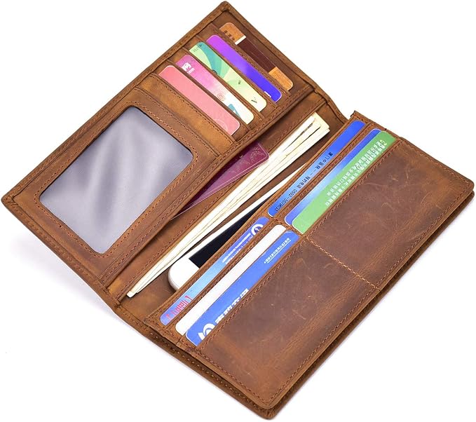 Genuine Leather Long Wallet for Men, Large Capacity Purse Clutch Bag Handbag Checkbook Cash Credit Cards Phone Holder | Large Capacity