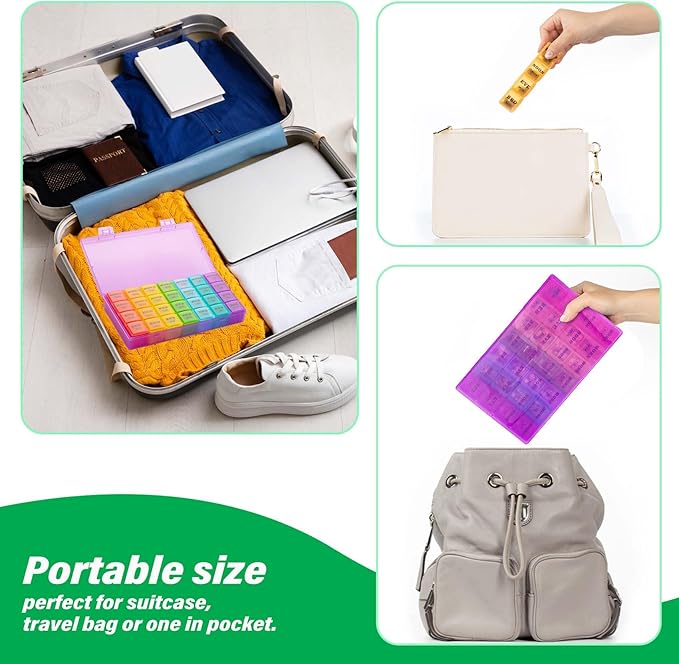 XL Large Weekly Pill Organizer 4 Times a Day, 7-Day Pill Boxes and Organizer AM PM, Big Compartments Pill Case, Monthly Medication Organizer 28 Days Dispenser for Fish Oils