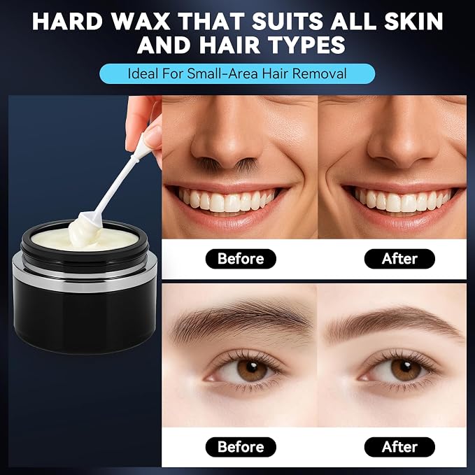 Nose Wax Kit - Portable Ear Nose Hair Waxing Kit for Men and Women with 100g Wax, 40 Nose Hair Sticks, 10 Applicators, 10 Mustache & 10 Ear Protectors, Wax Warmer Kit for Hair Removal