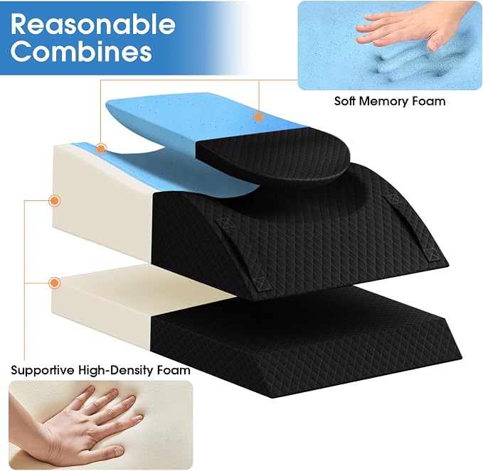 TranquilRelax Leg Pillow, Leg Elevation Pillow with Pad and Memory Foam, Height Adjustable Bolster Pillow for Legs, Leg Pillow Elevation Blood Circulation, for Post-Surgery, Full Black