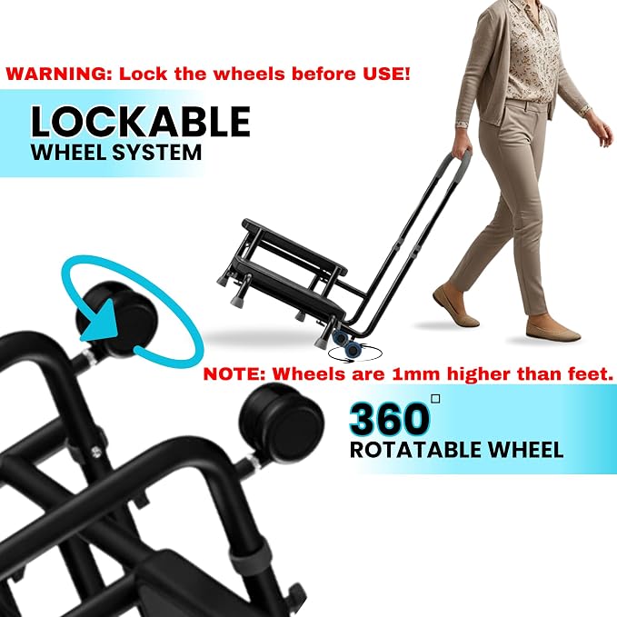 2 Step Stool with Handle & Wheels for Seniors, 400 lbs Capacity, Heavy Duty Step Stool for Bed, Adjustable 5-Level Handrail, Non-Slip Wide Steps, for Grandpa