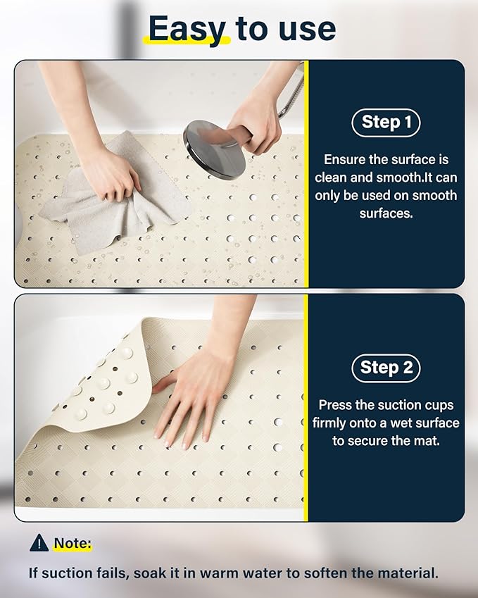 Non Slip Bathtub Mat for Tub & Shower, Machine Washable 40"x16" Anti Slip Bath Mat with 2 Hooks, Soft & Comfortable and Extra Largefor Families, Sand