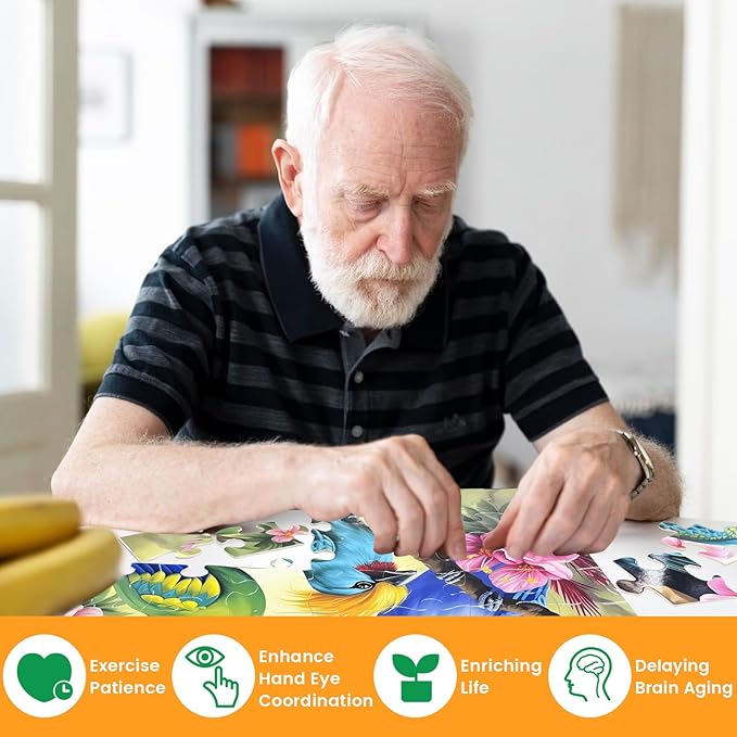 3 Pack 48 Piece Jigsaw Puzzle for Seniors Dementia Puzzles for Elderly Large Piece Puzzle for Seniors Dog Bird Dementia Alzheimer's Products Activities for Seniors Nursing Home Gift 15.7 * 11.8IN