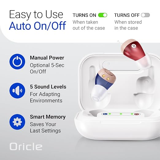 Oricle Standard 2.0 Hearing Aids for Seniors - Oricle Hearing Aids for Adults with Advanced Noise Cancellation - Easy Volume Control with Portable Charging Case