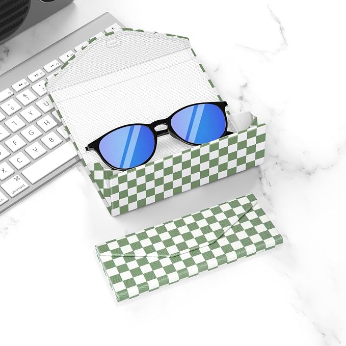 Sunglasses Case, Foldable Glasses Case, Magnetic PU Leather Hard Shell Folding Eyeglass Holder Box, Collapsible Unisex