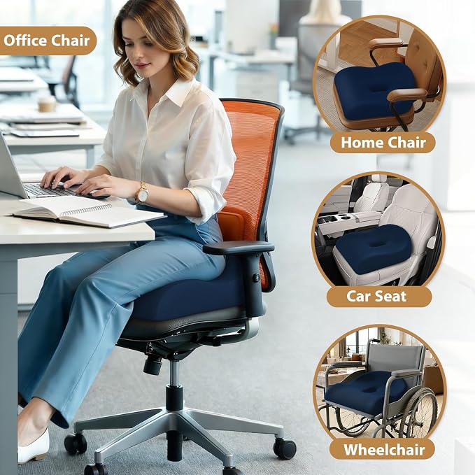 Ergonomic Memory Foam Seat Cushion for Office Chair, Blue | Wheelchair Cushions for Tailbone, Hip, Sciatica Support, Soft & Breathable, Chair Pad for Long Sitting, Driving
