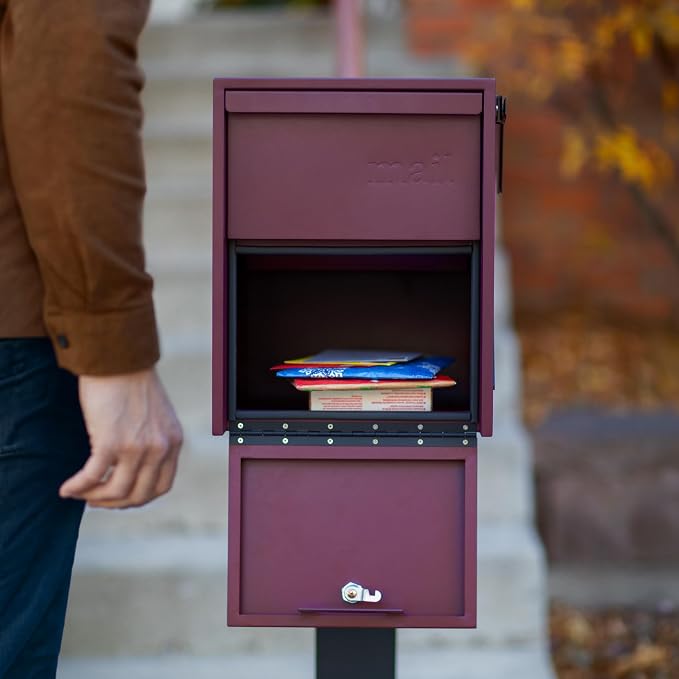 Adoorn Lockable Post Mount Mailboxes for Outside - Large Anti-Theft Locking Mailbox for Packages and Letters - Weatherproof Construction - Durable Steel - 15.5" H x 12" W x 18.5" D - Malbec
