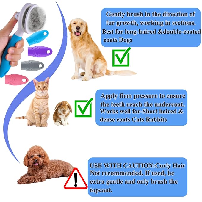 Self Cleaning Slicker Brush - Cat Brush Skin-Friendly Deshedding Grooming Massaging Tool for Long & Short Haired Pets, Cat Hair Brushes Easy Removes Undercoat for Dogs Cats Rabbits-UPGRADED, Pink
