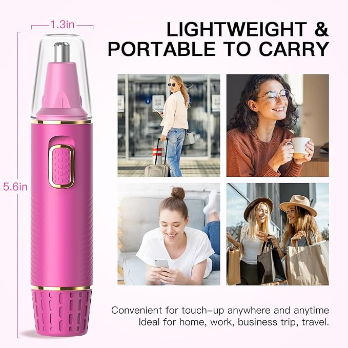 XOOMRSCP Nose Hair Trimmers for Women Men,Rechargeable Hair Trimmer 2 in 1 Painless Multifunctional Ear and Nose Hair Trimmer with IPX7 Waterproof Dual Edge Blades (Rose)