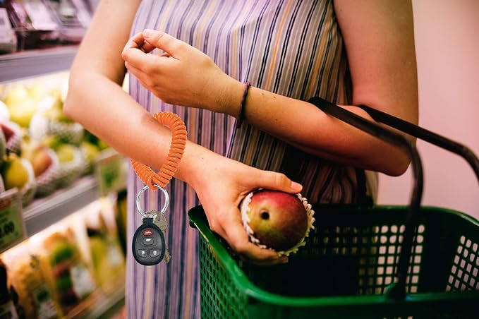 Lucky Line 2” Spiral Wrist Coil with Steel Key Ring, Flexible Wrist Band Key Chain Bracelet, Stretches To 12”, Orange, 5 Pack (4105005)