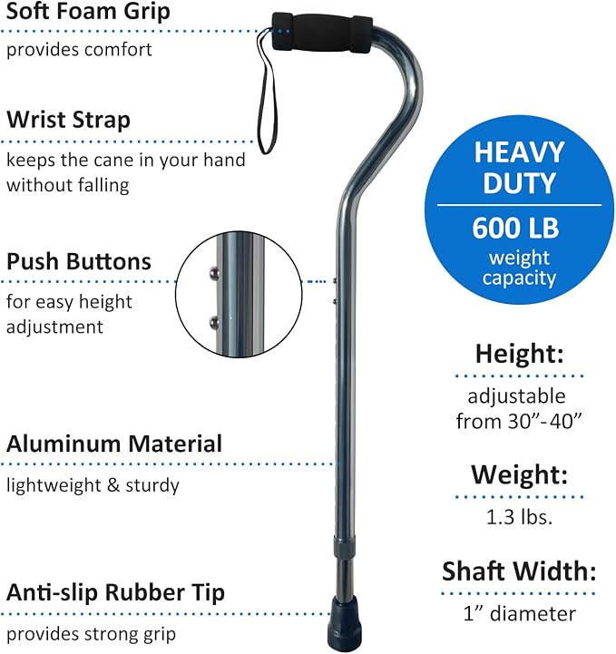 SkyMed Sky Med Aluminum Lightweight Bariatric Heavy Duty Cane-600lbs Weight Capacity,1.3 lbs., Soft Handgrip, Carrying Strap, Offset Handle, (Slate Gray)