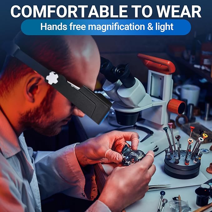 YOCTOSUN Magnifying Glasses with Light for Close Work, Rechargeable Headband Magnifier with 4 Lenses 1.5X-3.5X, Hands Free Head Magnifying Visor for Hobby, Jewelers, Reading, Crafts