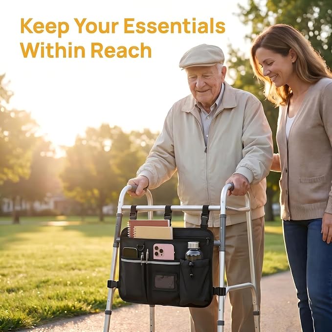 Walker Accessories Bag, Cup Holder & Waterproof Storage for Seniors | Foldable