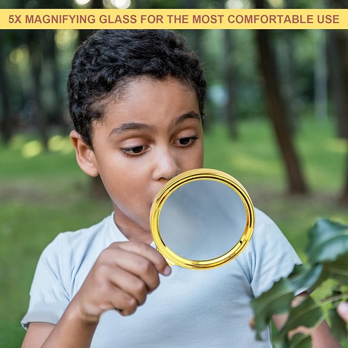 Rongon Handheld Magnifier with Optical Glass Lens, 5X Vintage Gold Frame & Detachable Rosewood Handle, 100MM Lens, Reading Magnifier for Books/Newspapers, Jewelry & Hobby Observation
